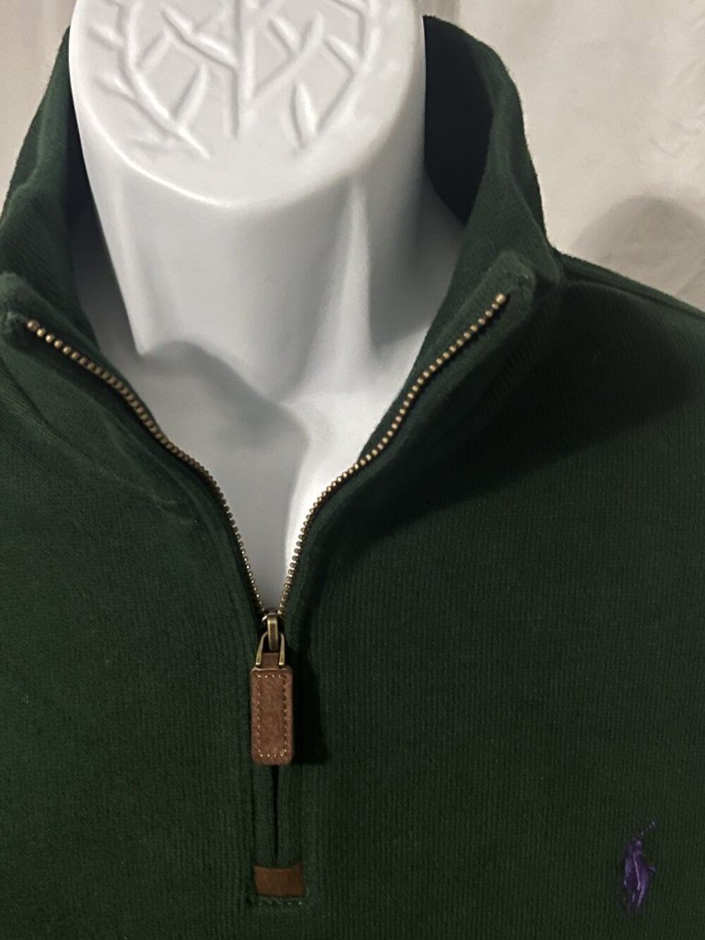 🏇 Polo Ralph Lauren Men’s Green Purple 1/4 Zip Sweater Pullover L EUC 🧥